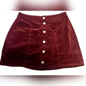 Melville Corduroy Skirt Maroon A-Line Mini Skirt Button Front Casual Medium